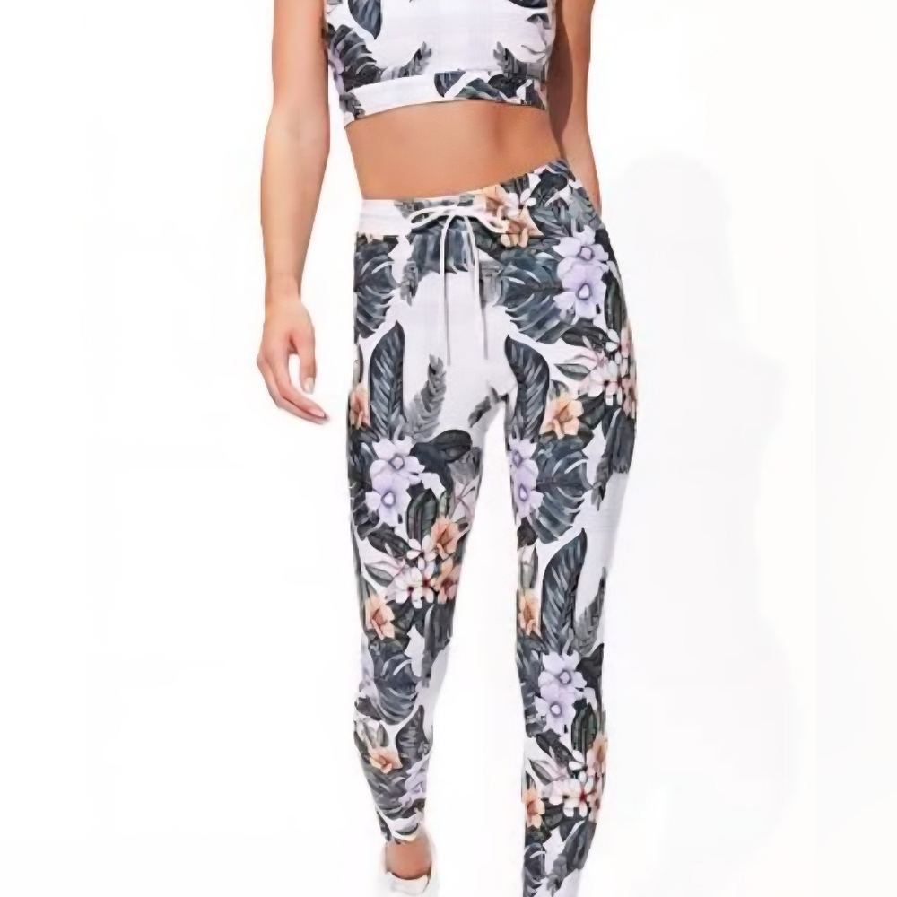Eleven/Venus Williams XS Floral Pattern Leggings Drawstring Waist Athleisure NWT